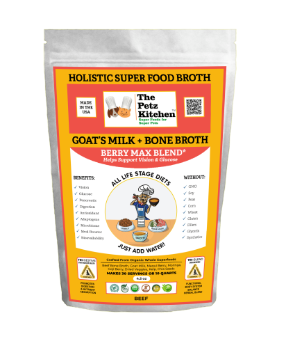 Goats Milk + Bone Broth Berry Max Antioxidant Vision & Glucose Support Broth* The Petz Kitchen Dog & Cat Holistic Super Foods* Goats Milk + Bone Broth Berry Max Antioxidant Vision & Glucose Support Broth* The Petz Kitchen Dog & Cat Holistic Super Foods*