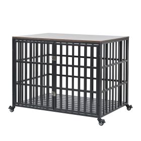 42" Heavy Duty Dog Crate for Large Medium Dogs, Furniture Style cage with 4 Lockable Wheels and 2 Locks, Decorative Pet House Wooden Cage Kennel Furni