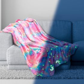 Glow in The Dark Blanket Pink Flannel Fleece Blankets for Girls Two Sided Unicorn Kids Blanket 6 Hours Glow in The Dark Blankets 50x60 Inches