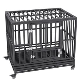 42 Inch Heavy Duty Dog Crate, Indestructible Dog Crate, 3-Door Heavy Duty Dog Kennel for Medium to Large Dogs with Lockable Wheels and Removable