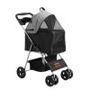 Pet Stroller, 4 Wheels Dog Stroller Rotate with Brakes, 35lbs Weight Capacity, Puppy Stroller with Detachable Carrier, Storage Basket and Cup Ho