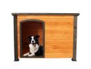 44"Dog House Outdoor & Indoor Wooden Dog Kennel for Winter with Raised Feet Weatherproof for Large Dogs(Gold red and black)(M)