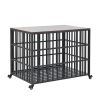 42" Heavy Duty Dog Crate for Large Medium Dogs, Furniture Style cage with 4 Lockable Wheels and 2 Locks, Decorative Pet House Wooden Cage Kennel Furni