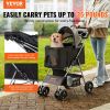 Pet Stroller, 4 Wheels Dog Stroller Rotate with Brakes, 35lbs Weight Capacity, Puppy Stroller with Detachable Carrier, Storage Basket and Cup Ho