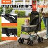 Pet Stroller, 4 Wheels Dog Stroller Rotate with Brakes, 44lbs Weight Capacity, Puppy Stroller with Reversible Handlebar, Storage Basket and Zipp