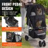 Pet Stroller, 3 Wheels Dog Stroller Rotate with Brakes, 35lbs Weight Capacity, Puppy Stroller with Front Pedal, Velcro, Storage Basket and Cup H