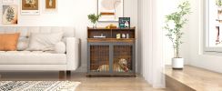 Furniture type dog cage iron frame door with cabinet, top can be opened and closed. Rustic Brown, 43.7'' W x 29.9'' D x 42.2'' H