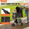 Pet Stroller, 3 Wheels Dog Stroller Rotate with Brakes, 35lbs Weight Capacity, Puppy Stroller with Front Pedal, Velcro, Storage Basket and Cup H