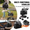 Pet Stroller, 4 Wheels Dog Stroller Rotate with Brakes, 35lbs Weight Capacity, Puppy Stroller with Detachable Carrier, Storage Basket and Cup Ho