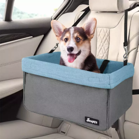 JESPET & GOOPAWS Dog Booster Seats for Cars, Portable Dog Car Seat Travel Carrier with Seat Belt for 24lbs Pets (Color: Grey, size: 16" L x 13" D x 9" H)