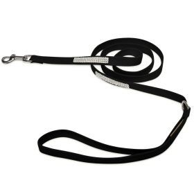 Susan Lanci Designs 3 Row Giltmore Crystals Leash (Color: Black, size: 4 ft)