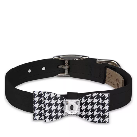 Susan Lanci Designs Black & White Houndstooth Big Bow Collar (Color: Black/Black & White Houndstooth, size: large)