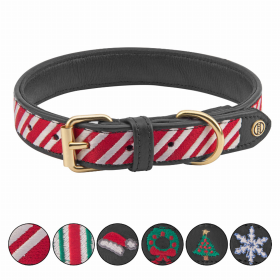 Halo Dog Collar (Color: Leather with Candy Cane Embroidery, size: L)