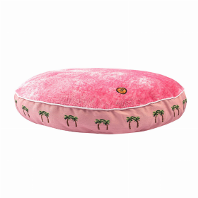 Halo Palm Trees Round Dog Bed (Color: Pink, size: S)