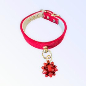 Velvet Gift Wrap Bow Collar (Color: RED BOW, size: 10")