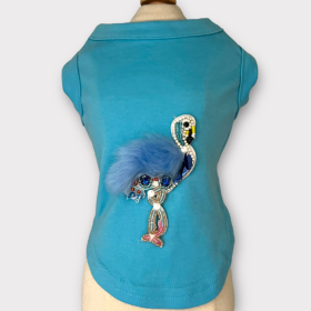 Beaded Fur and Rhinestone Flamingo- Dog Shirt (size: X Small)