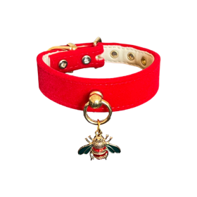 Bee Mine Dog Collar (Color: Red, size: 10")