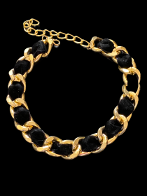 Gold Chain Velvet Collar (Color: Black, size: X Small)