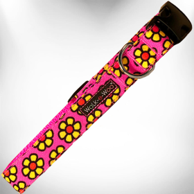 Flower Dog Collars (Color: Yellow Daisies on Pink, size: XS 5/8" width fits 8-12" neck)