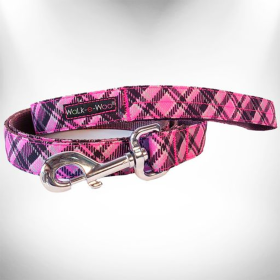 Plaid Dog Leads (Color: Hot Pink, size: THIN Lead 5/8" width- 5' length)