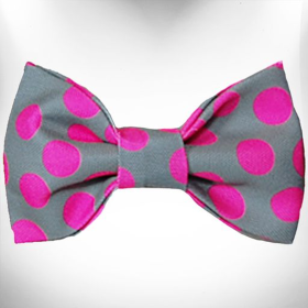 Polka Dot Dog - Neon Bow Tie (Color: Pink Dot on Grey)