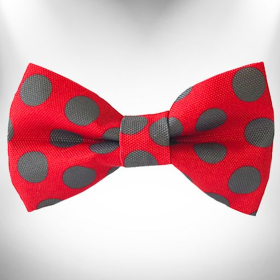 Polka Dot Dog Bow Tie (Color: Grey Dot on Red)