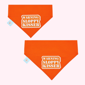 "Warning Sloppy Kisser" Orange Collar Bandana (size: medium)