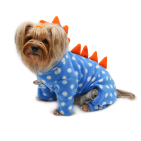 Polka Dots DINO Fleece Hooded Bodysuit/Pajamas (Color: Blue, size: XS)