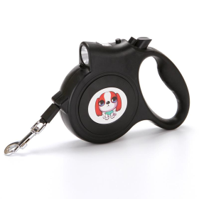 LED Lighted Retractable Nylon Dog Leash (Color: Black)