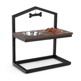 Adjustable Heights Elevated Dog Bowl Feeder Stand (Color: Rustic Brown, Type: Pet supplies)