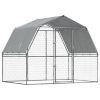 Dog Cages 2 pcs with Roof and Door Silver Galvanized Steel